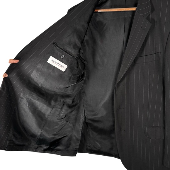 EMANUAL Emanuel Ungaro 44R Pinstripe Suit Jacket Blazer Formal Black Tie Work - Picture 10 of 11